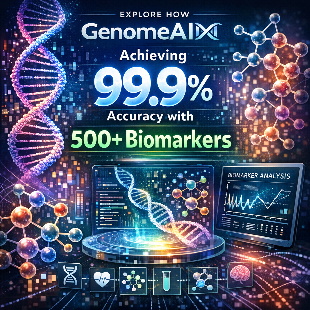 Graphical interface of GenomeAIx's platform showing biomarker analysis for achieving 99.9% accuracy.