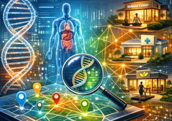 Interactive map displaying connections between genetic data and local wellness centers.